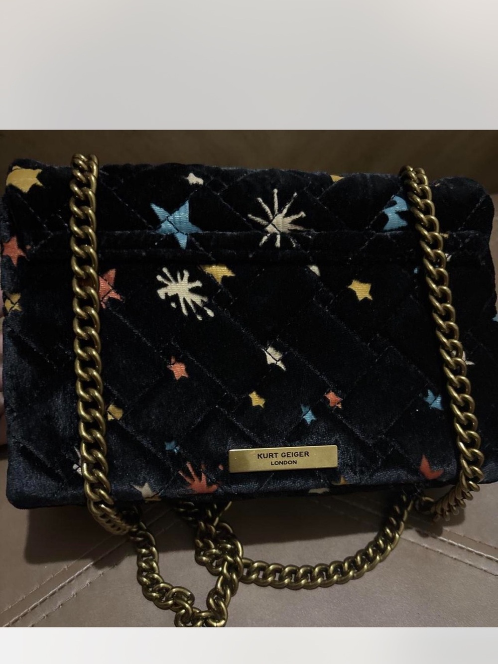 Kurt Geiger Black Velvet Embellished Star-Print Shoulder Bag - Picture 2 of 5
